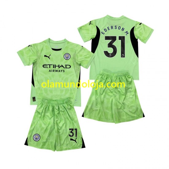 Camisola Manchester City Ederson Moraes 31 2 Guarda-redes Criança Equipamento Quarto 2024-2025 Manga Curta